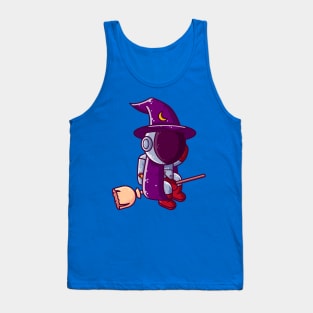 Cute Astronaut Witch Flying Broom Halloween Cartoon Tank Top